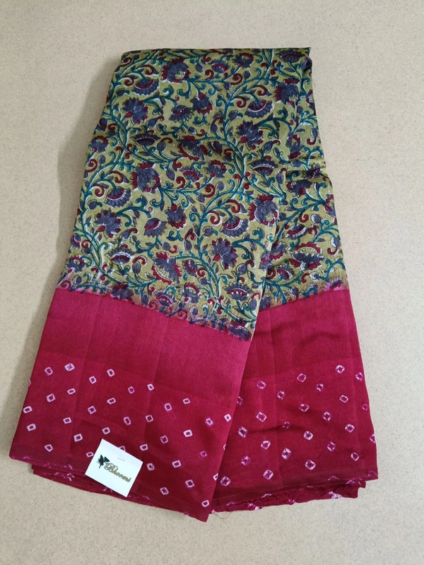 Pure Raw Silk Block Prints - tan with red border