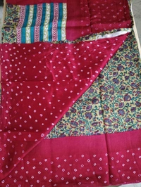 Pure Raw Silk Block Prints - tan with red border