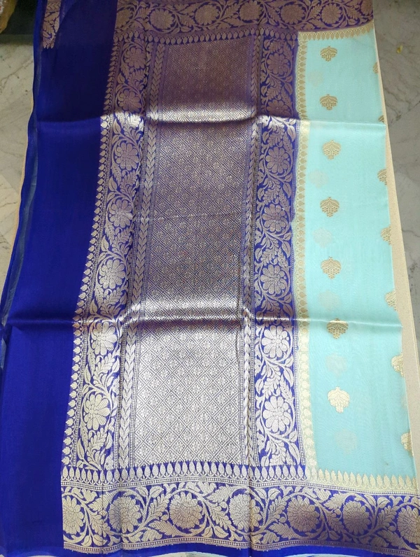 PURE HANDLOOM ORGANZA TISSUE - aqua blue