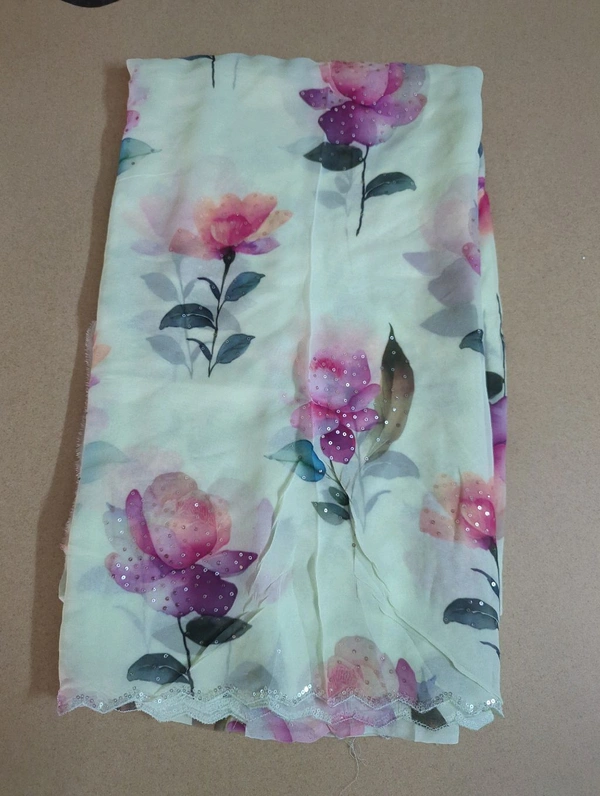 Pure Georgette - mint green lotus