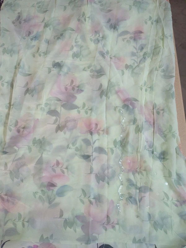 Pure Georgette - mint green lotus