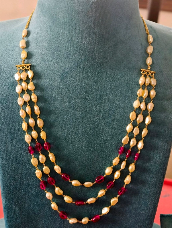 Real Pearls With Real Rubys - Red