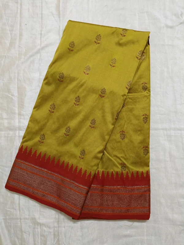 Benarasi Fancy - Yellow, Flowers With Red Leafs