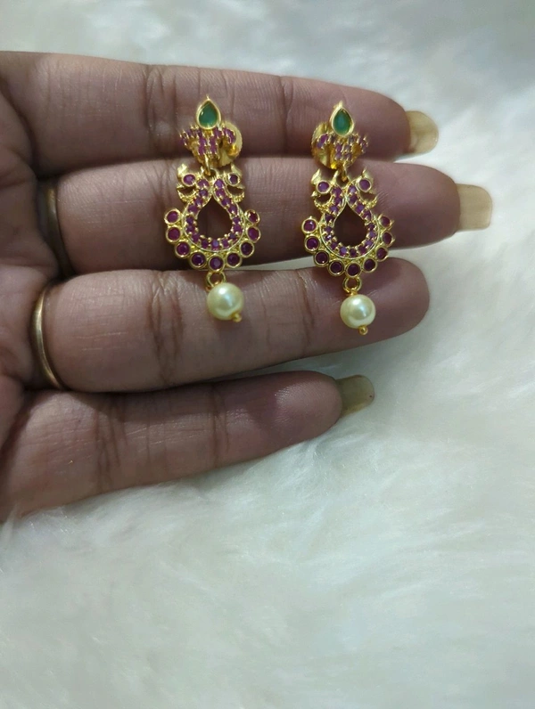 cz earrings - Red