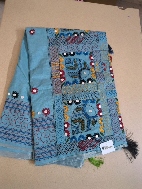 CHANDERI LINEN LAMBANI WORK - Tower Gray