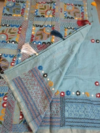 CHANDERI LINEN LAMBANI WORK - Tower Gray