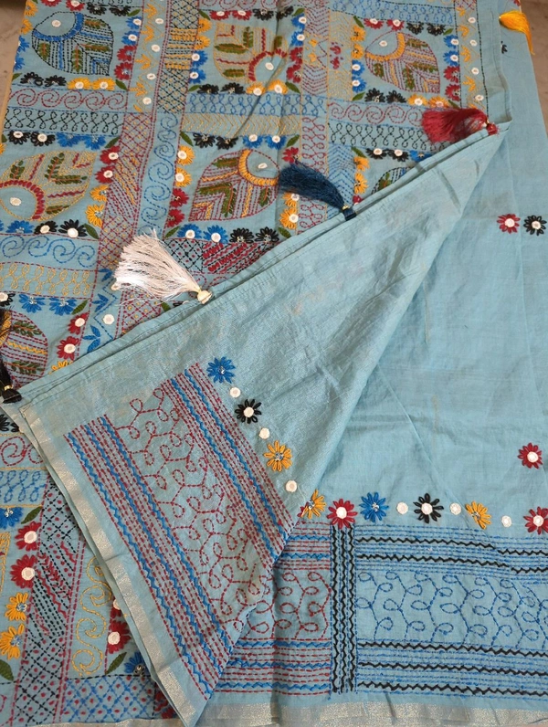 CHANDERI LINEN LAMBANI WORK - Tower Gray