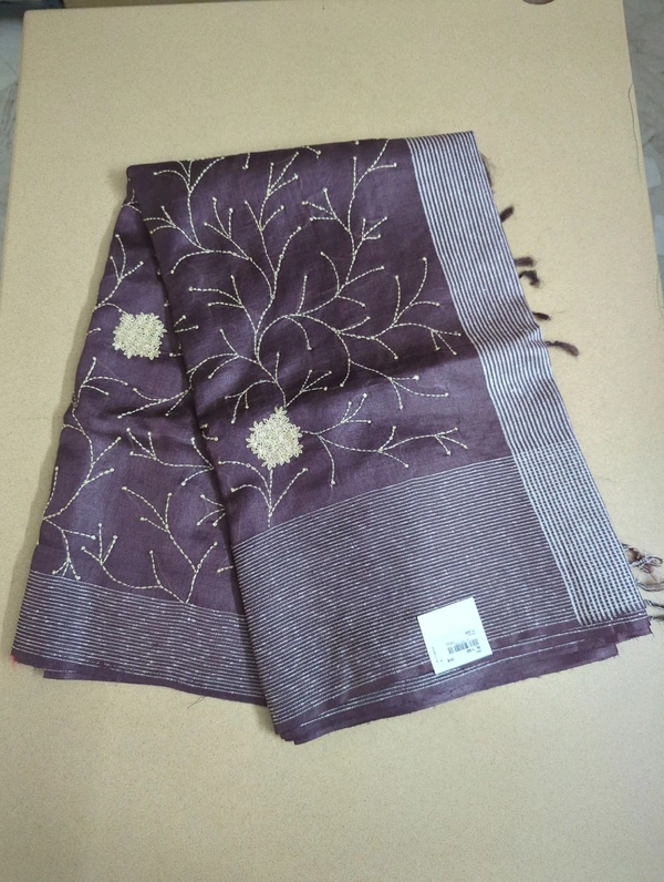 handloom desi tusser  with hand work - Pigment Indigo