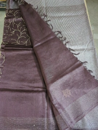 handloom desi tusser  with hand work - Pigment Indigo