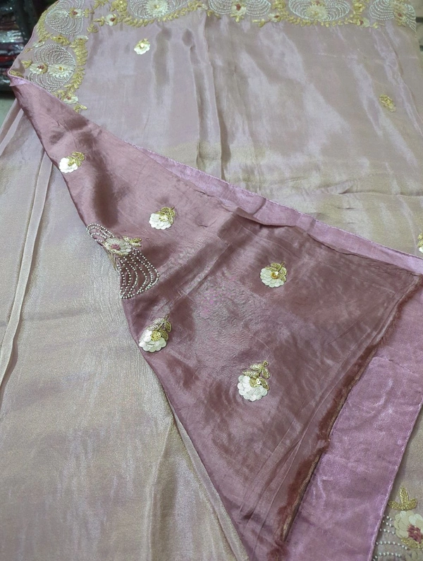 pure tissue with rich work - Fuchsia Pink