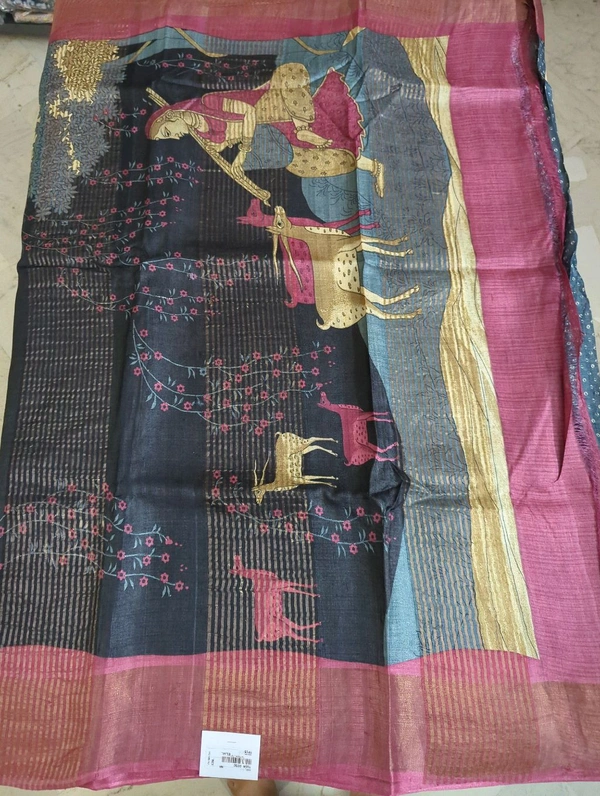 pure handloom tusser - Black