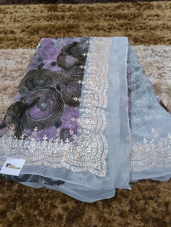 pure georgette with peeta work - Gray