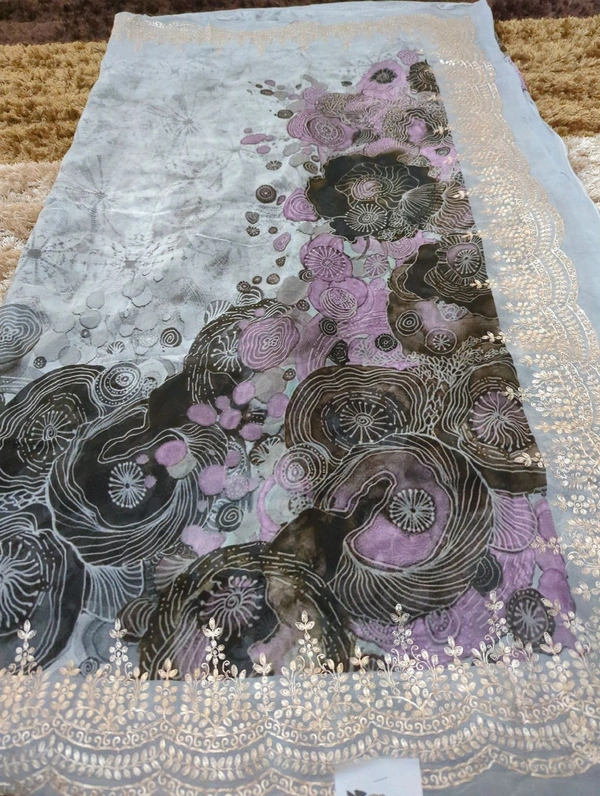 pure georgette with peeta work - Gray