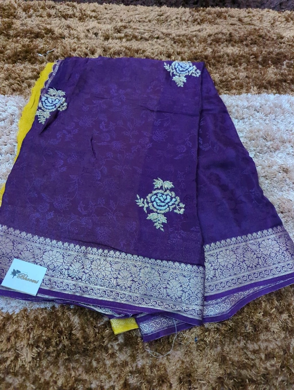 pure russian crepe with muggum work - Pigment Indigo