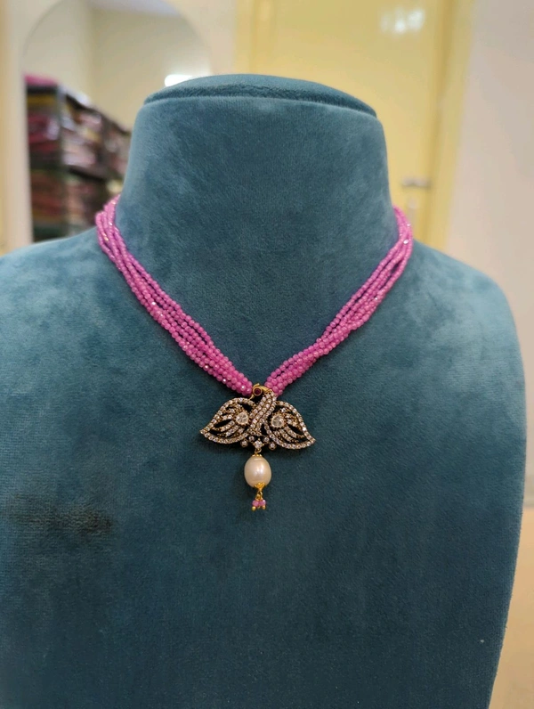 5 LINE CZS WITH PENDENT - pink