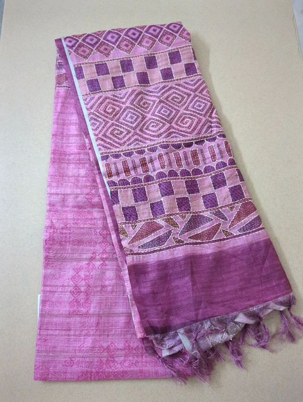 pure tusser kantha work - pink