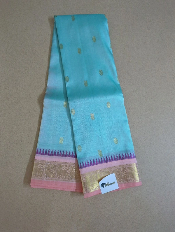 Pure Handloom Kanchi Pattu - Cyan Aqua