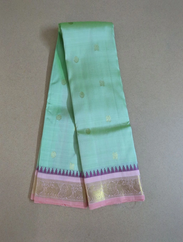 Pure Handloom Kanchi Pattu - Mint Green