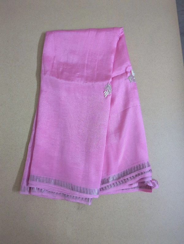 Pure Handloom Mangalagiri Work - baby pink