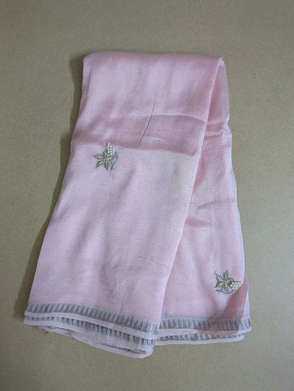 Pure Handloom Mangalagiri Work - Pink Lace
