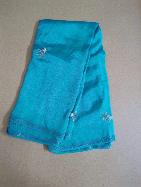 Pure Handloom Mangalagiri Work - Pacific Blue