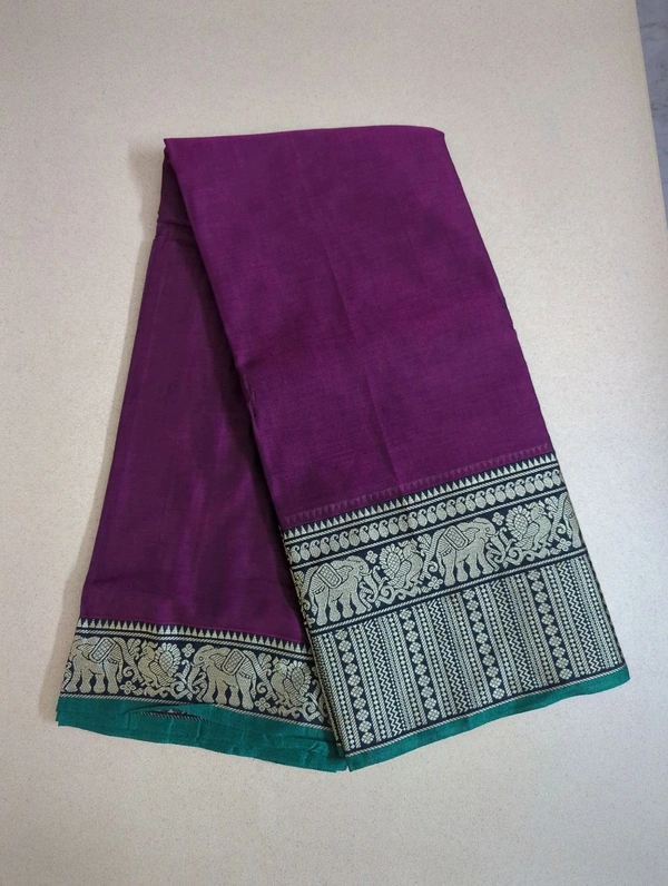 Pure Handloom Narayanapet Saree - Elephant Border, Purple