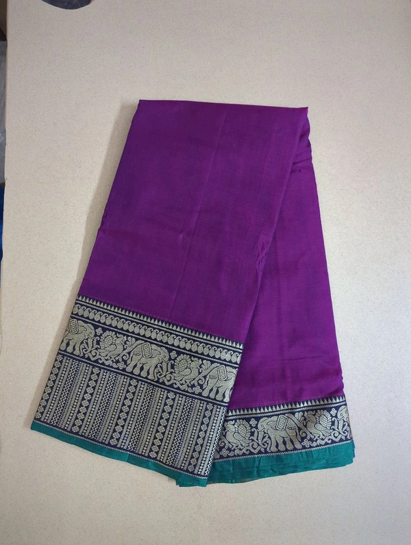 Pure Handloom Narayanapet Saree - Elephant Border, lavender