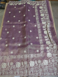 Pure Tissue Crush Embroidery  - Purple