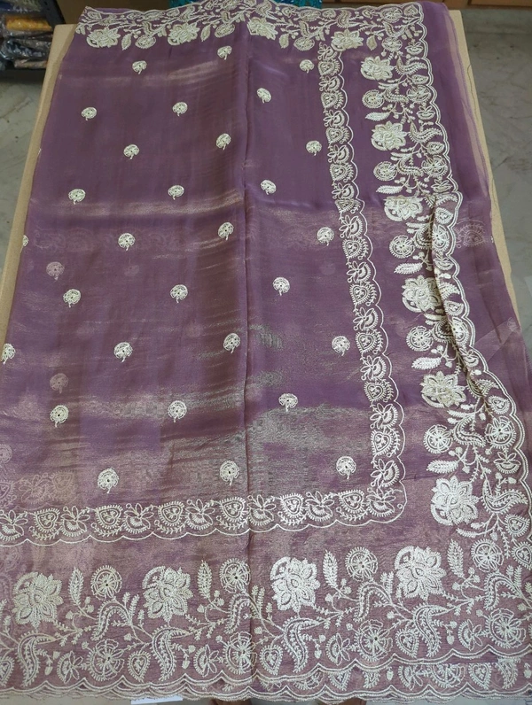 Pure Tissue Crush Embroidery  - Purple