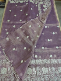 Pure Tissue Crush Embroidery  - Purple