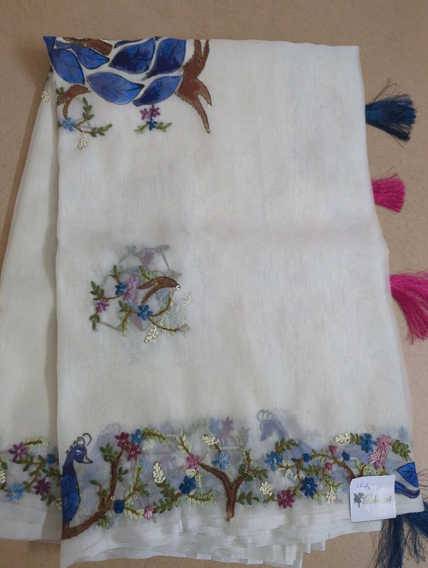 Organza With Handwork - White