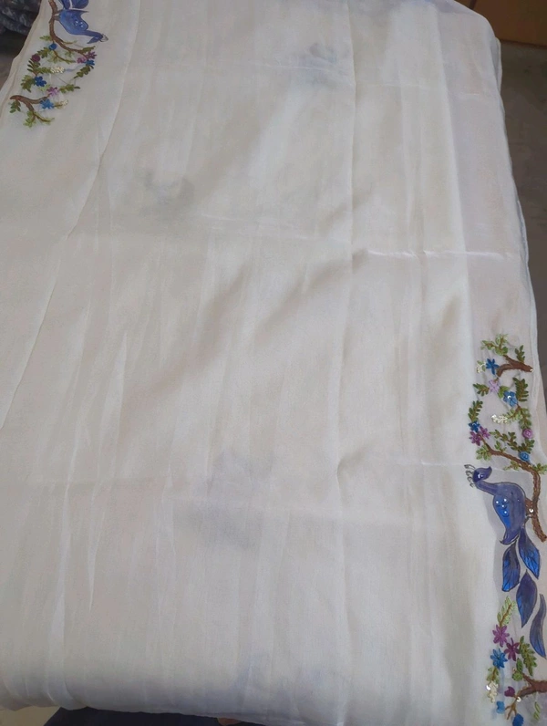 Organza With Handwork - White