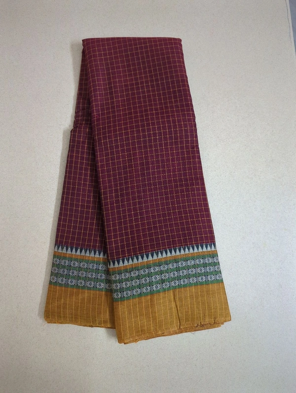 Pure Handloom Narayanapet Checks - maroon with green
