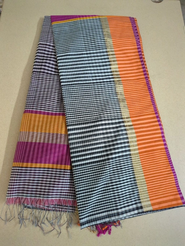 Pure Handloom Maheswari - Black with Pink