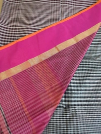 Pure Handloom Maheswari - Black with Pink