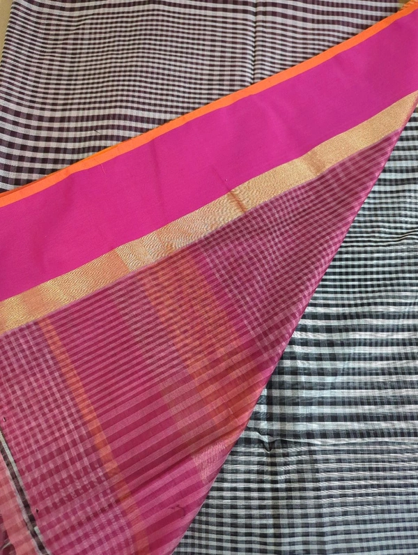 Pure Handloom Maheswari - Black with Pink