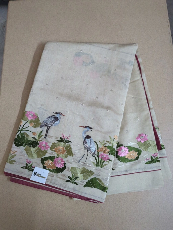 Tusser With Rice Embroidery  - cream