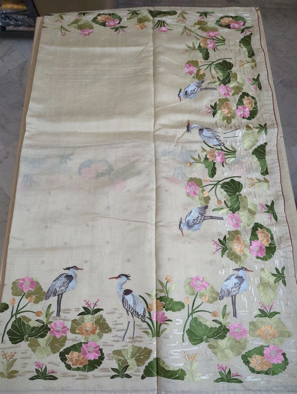 Tusser With Rice Embroidery  - cream