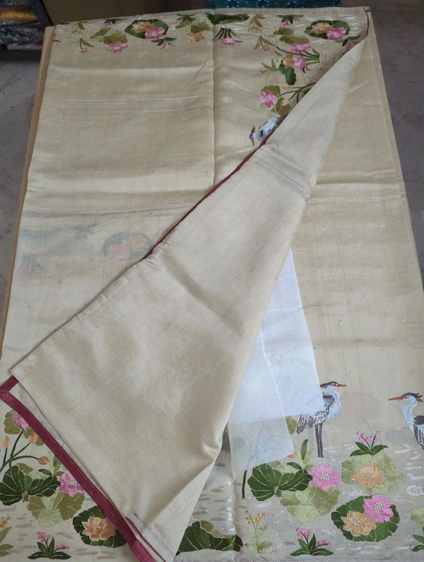 Tusser With Rice Embroidery  - cream