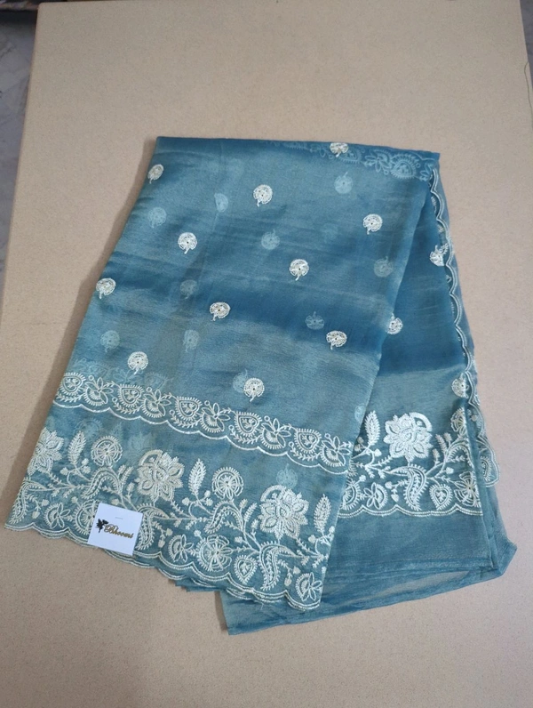 Pure Tissue Crush Embroidery  - Eastern Blue