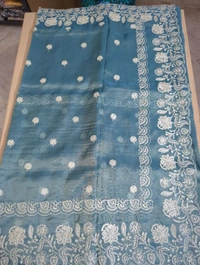 Pure Tissue Crush Embroidery  - Eastern Blue