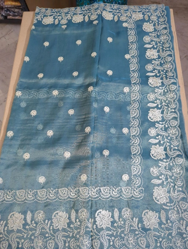 Pure Tissue Crush Embroidery  - Eastern Blue