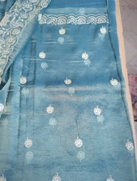 Pure Tissue Crush Embroidery  - Eastern Blue