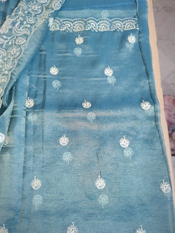 Pure Tissue Crush Embroidery  - Eastern Blue