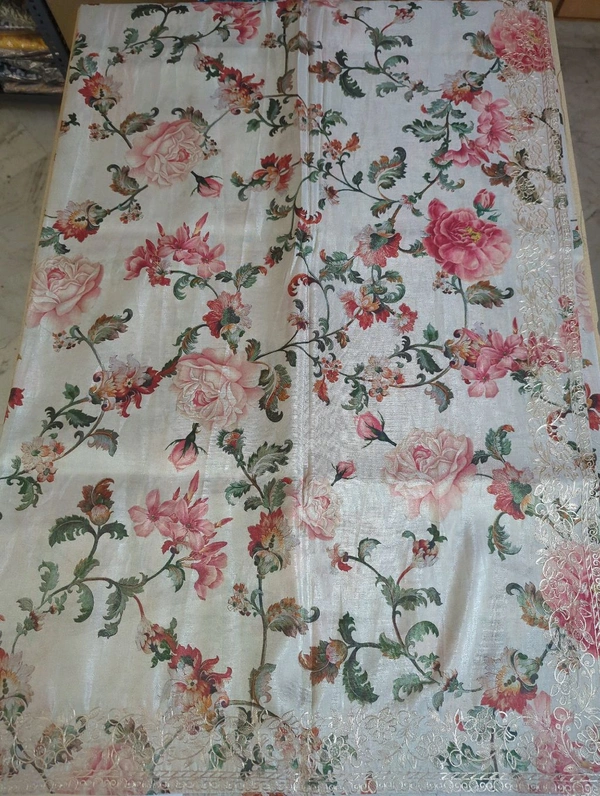 Tissue Georgette With Pita Work - cream