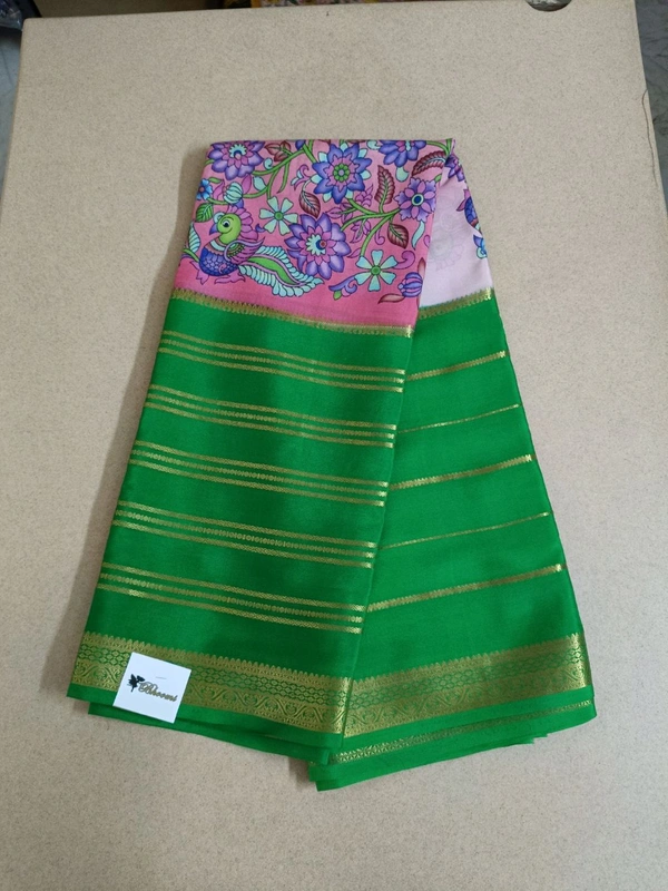 Pure Mysore Crepe - pink with green