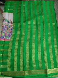 Pure Mysore Crepe - pink with green