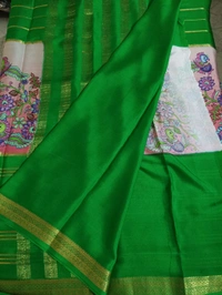 Pure Mysore Crepe - pink with green