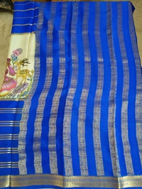Pure Mysore Crepe - mint with blue border