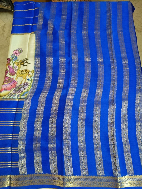 Pure Mysore Crepe - mint with blue border